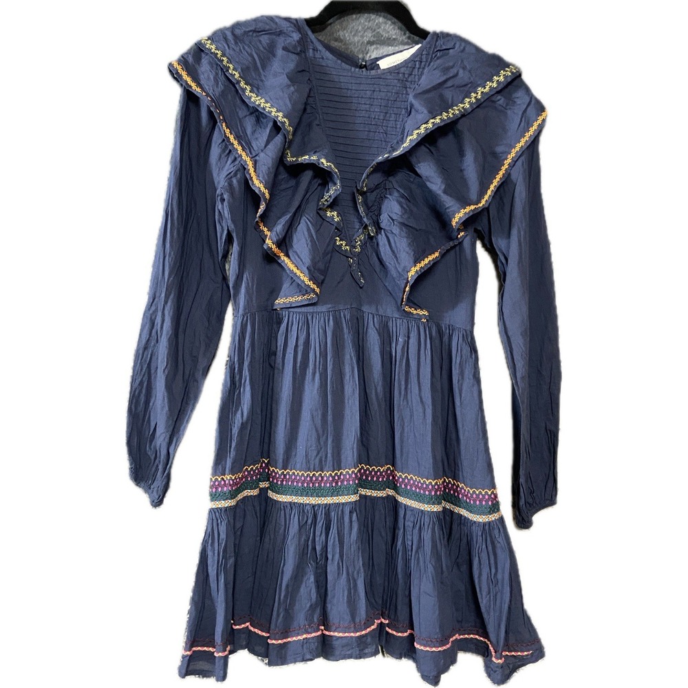 Something Navy Dress Womens‎ Size Extra Small XS Ruffle Embroidered Stitch